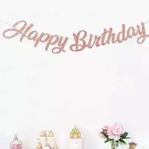 로즈 골드와 색상의 생일 축하 배너로 남아와 여아 모두에게 어울리는 파티에 이상적입니다 방을 꾸미기에