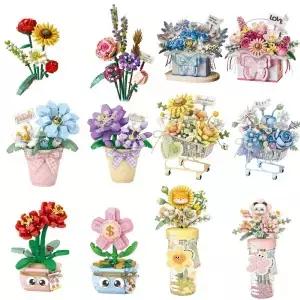 LOZ DIY 꽃 블록 꽃다발 세트 어머니날 발렌타인데이 생일 선물 데스크탑 홈데코 장식품 여성 엄마