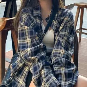 가을 신상 캐주얼 엘라 체크 셔츠 여성 오버핏 루즈핏