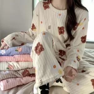 수면 잠옷 라운지 밴딩 데일리 보온 잠옷세트 파자마 홈웨어 골지 겨울 극세사