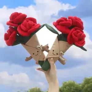 30cm 아름다운 장미 꽃다발 플러시 장난감 홈 데코 사실적인 꽃 장식품 실물 같은 인형 여자친구를 위한