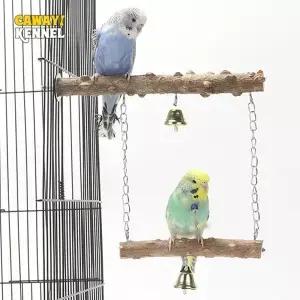 나무 앵무새 스탠드 폴 더블 레이어 새 호랑이 발톱 연삭 부리 새장 액세서리