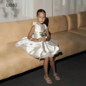 OIMG 클래식 O넥 A라인 플라워 걸 드레스 민소매 리본 웨딩 파티 무릎 길이 생일 2026 맞춤 제작