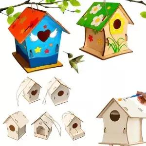 나무 미니 새장 야외 매달려 새집 상자 DIY 그림 빈 정원 마당 장식 새 앵무새 둥지