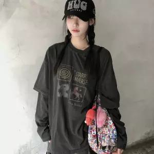 유니 스타 레이어드 피그먼트 롱슬리브 스모크블랙