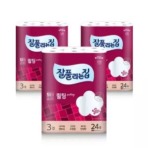 잘풀리는집 더도톰한3겹 퀼팅 와이드(107mm), 30m, 24롤, 3개