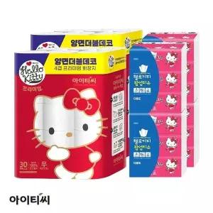 [하프클럽/헬로키티]헬로키티 4겹 프리미엄세트(프리미엄레드60롤 + 팝업티슈12팩)
