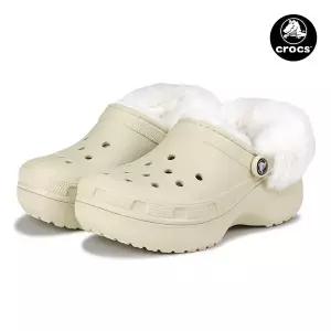 [CROCS]  클래식 플랫폼 라인드 퍼즈 스트랩 클로그 겨울 방한 털슬리퍼 212854-