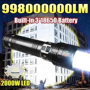 998000000LM 초강력 LED 손전등  2000W 토치 라이트 충전식 휴대용 램프 야외 낚시 랜턴