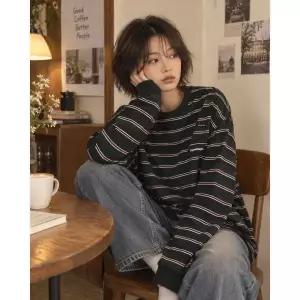 CPGN STUDIO 스트라이프 와펜 로고 롱슬리브 네이비그린