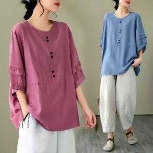 7부 G126680 루즈핏 블라우스 린넨 티셔츠 마블라우스 셔츠블라우스 여름블라우스 7부블