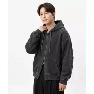 DIMITRI BLACK [크롭선택] ASI 포시즌 에센셜 후드 집업_피그먼트 차콜