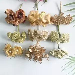 6/10/12/20/24/200pcs 골드 혼합 꽃 체리 오시 베 딸기 번들 DIY 케이크 크리스마스 웨딩 선물 상자 화환