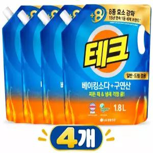테크 베이킹소다+구연산 액체세제 일반/드럼 겸용 1.8L 4개