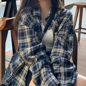 LN 캐주얼 엘라 체크 셔츠 여성 오버핏 루즈핏 남방 긴팔