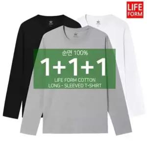 라이프폼 3장1세트 남성 여성 순면 무지 라운드 긴팔 무지티 기본티 티셔츠 흰티 면티 긴팔티