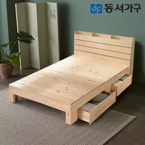 동서가구 [동서가구]힐링 히노끼 편백나무 수납헤드 평상형 서랍 Q침대_프레임 DF642850