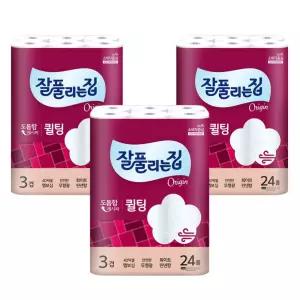 트랜드픽 잘풀리는집 푹신한 린넨향 퀼팅 3겹 30M 24롤 3팩