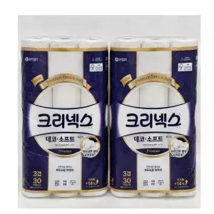 크리넥스 3겹 데코앤소프트 화이트 25MX30롤 2팩 (30롤+30롤)