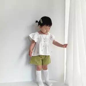 [조이멀티]잔꽃자수 아동 린넨 블라우스 반바지세트 205164