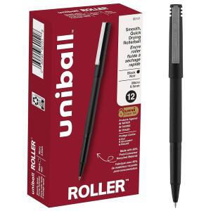유니볼 롤러 롤러볼 펜 마이크로 포인트(0.5MM) 검정 12개 세트 | 빠르게 마르고 정밀한 필기감 산성 없는 보존용 잉크 물과 색 바램 위조 방지 80% 재활용 소재 사용