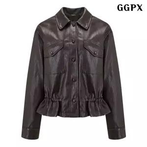 GGPX 정상가 139000원 | 카라 스트링 포켓 레더 자켓 (GQ K026D)