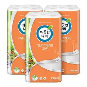 깨끗한나라 데일리 키친타올 그린티 150매 8롤 x 3팩