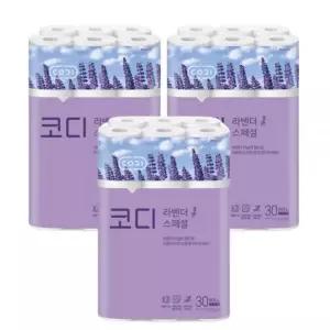 코디 라벤더 스페셜 3겹 화장지 휴지 30m 30롤 x 3팩