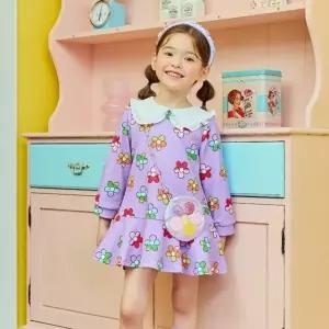 [갤러리아] 프렌치캣 여아가을 등원룩 연보라 꽃나염 원피스 Q34DBO070