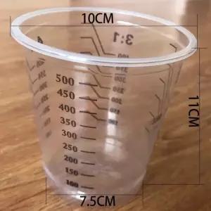 10개입 500ml 일회용 투명 플라스틱 페인트 혼합 컵 믹싱 포트 페인트 혼합 계량컵