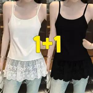 1+1 레이스 끈 나시 봄 여름 빅사이즈 슬림 이너티 여성 레이어드핏 티셔츠 D88U