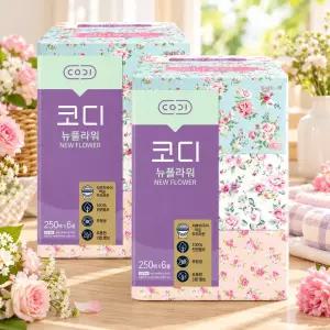 코디 뉴플라워 250매x6 2팩 티슈 각티슈