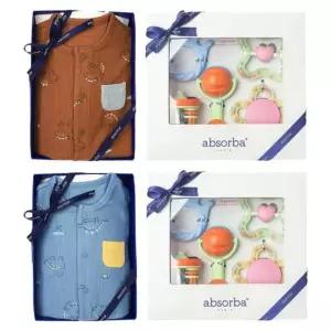 [갤러리아] (쌍둥이출산,백일,돌,신생아내의)다이노슬림내의두벌+5종딸랑이세트(AB2651AN3SET)