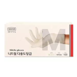 이라이프 니트릴장갑 M 100매 화이트 니트릴고무장갑 크린장갑 주방장갑