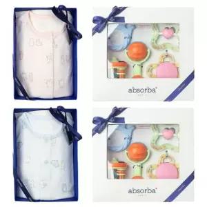 [갤러리아] (압소바출산,백일,돌,신생아내의세트)코비내의+5종딸랑이세트(AB26D1AN20SET)