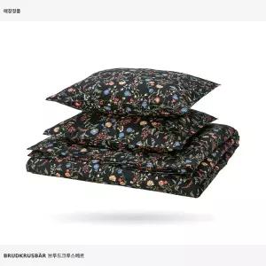 이케아 브루드크루스베르 이불커버+베개커버2 블랙 멀티컬러/플로럴 패턴 606.148.07