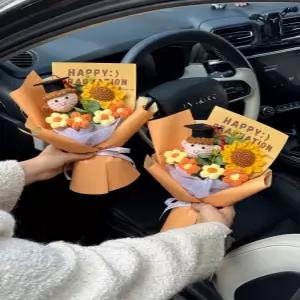 손뜨개 꽃다발 해바라기 졸업선물 조화 장식 수제 완제품 한송이 꽃 선물용