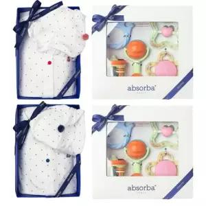 [갤러리아] (압소바출산,백일,귀여운우주복)레이우주복(모자)+5종딸랑이세트(AB2671NU02SET)