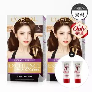 [롯데단독] 엑셀랑스 듀오크림 새치염색약 2개 (증)TR5 헤어팩 50ml 2개