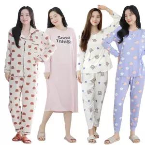 잠도시 여성 잠옷 가을 긴팔 선선한 사방스판 원피스 세트 실내복 스판 원단 커플 가족 홈웨어 부드러운 파자마 반바지 학생 주니어 사계절 ops