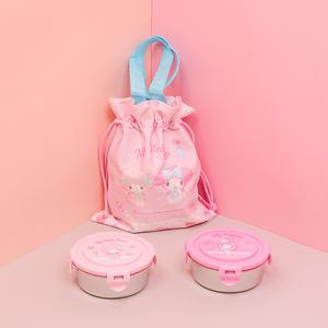 산리오 마이멜로디 도시락통 원형 스텐 2단 도시락 조리개 가방세트 직장인 피크닉 나들이 소풍 유치원 어린이집 유아 아기 초등학생