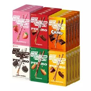 롯데데 빼빼로 초코+누드초코필드+아몬드+딸기+크런키+화이트쿠키x각5개(총30개)