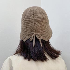 가을 겨울 볼륨 니트 리본 뒤트임 버킷햇 벙거지 여성 모자