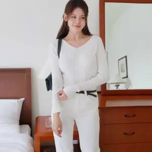 [르포엠]앙쥬 슬림 케이블 브이넥 니트 3종세트