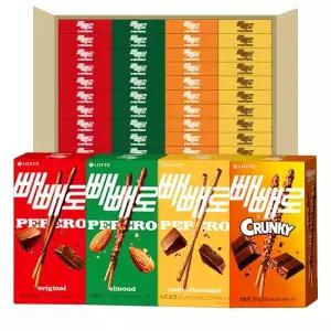 롯데 빼빼로 초코+아몬드+누드+크런키 40개입 (1box)