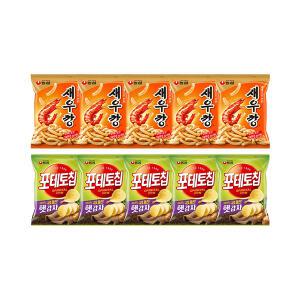농심 새우깡 90g, 5개 + 포테토칩 오리지널 60g, 5개