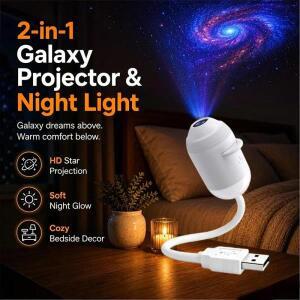 2-in-1 USB 갤럭시 스타 프로젝터 나이트 360 ° 회전  자동차 실내 성운 오로라 별빛 하늘 조명 침실용
