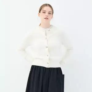 [UNIT](대전신세계)[캐시미어 100] 캐시미어 베이직 크루넥 헤더 가디건 (ZFKKCA00AC-WHITE)