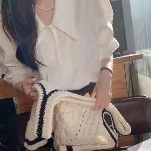 여성 퍼프 숄더 카라 블라우스 벌룬 소매 화이트 셔츠