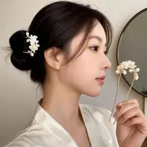 진주 비녀 U자형 올림머리 뒤꽂이 한복 전통 장신구 헤어 액세서...